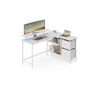 Escritorio en Forma de L con 2 Cajones y Estante Ajustable Blanco Arce