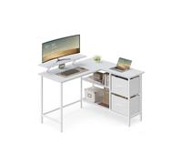 VASAGLE Escritorio en Forma de L, Esquinero, con 2 Amplios Cajones, Mesa con Soporte para Monitor, para Esquina, con Estante Ajustable, para Oficina Casa, Blanco Arce LWD097W01
