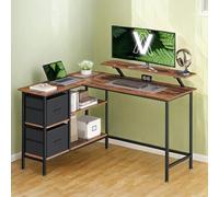 Escritorio en Forma de L para Juegos con Soporte para Monitor, Cajones, Estante Ajustable