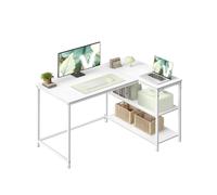 VASAGLE Escritorio en L, Escritorio Gaming para Ordenador con Estantería, Baldas de Altura Regulable, Estación de Trabajo para Estudio y Oficina, 110 x 80 cm, Blanco Arce LWD135WF01
