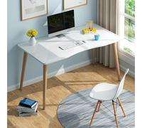 Escritorio ergonómico para computadora, mesa de estudio nórdico con patas de madera maciza, 100 x 60 x 73 cm, amplio escritorio con esquinas redondeadas y superficie lacada, estación de trabajo