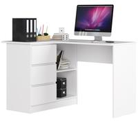 Escritorio esquinero akord b16 blanco 124 cm izquierda 3 cajones color blanco mate 2 estantes 124x85x77 cm