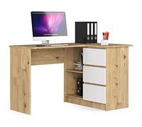 Escritorio esquinero AKORD B16 Roble Artisan 124 cm con lado derecho 3 cajones frente en color Blanco 2 estantes 124x85x77 cm