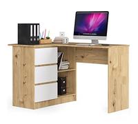 Escritorio esquinero AKORD B16 Roble Artisan 124 cm con lado izquierdo 3 cajones frente en color Blanco 2 estantes 124x85x77 cm