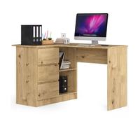 Escritorio esquinero akord b16 roble artisan 124 cm con lado izquierdo 3 cajones frente en color roble artisan 2 estantes 124x85x77 cm