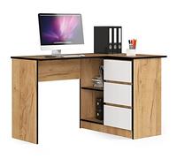 Escritorio esquinero AKORD B16 Roble Craft 124 cm con lado derecho 3 cajones frente en color Blanco 2 estantes 124x85x77 cm