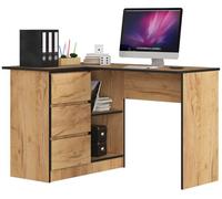 Escritorio esquinero akord b16 roble craft 124 cm con lado izquierdo 3 cajones frente en color roble craft 2 estantes 124x85x77 cm