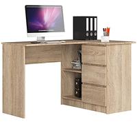 Escritorio esquinero AKORD B16 Roble Sonoma 124 cm con lado derecho 3 cajones frente en color Roble Sonoma 2 estantes 124x85x77 cm