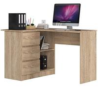 Escritorio esquinero AKORD B16 Roble Sonoma 124 cm con lado izquierdo 3 cajones frente en color Roble Sonoma 2 estantes 124x85x77 cm