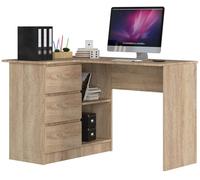 Escritorio esquinero AKORD B16 Roble Sonoma 124 cm con lado izquierdo 3 cajones frente en color Roble Sonoma 2 estantes 124x85x77 cm