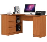 Escritorio esquinero akord b20 aliso 155 cm con lado izquierdo 1 puerta 3 cajones frente en color aliso 4 estantes 155x85x77 cm