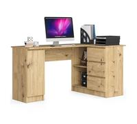 Escritorio esquinero akord b20 roble artisan 155 cm con lado derecho 1 puerta 3 cajones frente en color roble artisan 4 estantes 155x85x77 cm