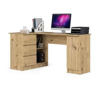 Escritorio esquinero akord b20 roble artisan 155 cm con lado izquierdo 1 puerta 3 cajones frente en color roble artisan 4 estantes 155x85x77 cm