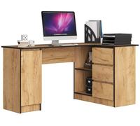 Escritorio esquinero akord b20 roble craft 155 cm con lado derecho 1 puerta 3 cajones frente en color roble craft 4 estantes 155x85x77 cm