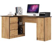 Escritorio esquinero akord b20 roble craft 155 cm con lado izquierdo 1 puerta 3 cajones frente en color roble craft 4 estantes 155x85x77 cm