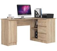 Escritorio esquinero akord b20 roble sonoma 155 cm con lado derecho 1 puerta 3 cajones frente en color roble sonoma 4 estantes 155x85x77 cm