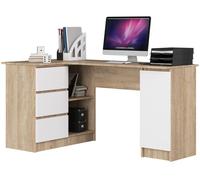 Escritorio esquinero akord b20 roble sonoma 155 cm con lado izquierdo 1 puerta 3 cajones frente en color blanco 4 estantes 155x85x77 cm