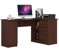 Escritorio esquinero akord b20 wenge 155 cm con lado derecho 1 puerta 3 cajones frente en color wenge 4 estantes 155x85x77 cm