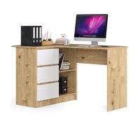 Escritorio esquinero b16 akord color roble artisan, blanco 124 cm