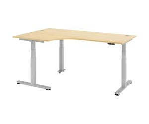 Escritorio esquinero, de altura regulable eléctricamente a la izquierda