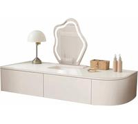 Escritorio esquinero flotante con cajones y espejo iluminado, solución de almacenamiento que ahorra espacio para oficina en casa o vestidor