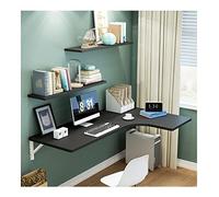 Escritorio esquinero flotante en forma de L montado en la pared con caballete plegable, estante colgante que ahorra espacio for oficina, hogar y cocina, varios(Black,90*70*50cm 35*28*20IN)