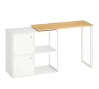 Escritorio Esquinero HOMCOM Giratorio 360° con Almacenamiento, Blanco/Madera Natural