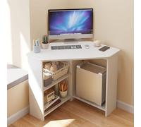 Escritorio Esquinero Para Espacios Pequeños, Escritorio Triangular Para Computadora, Escritorio Esquinero Con Estantes Y Soporte Para Cpu, Tocador Para Ofic(Size:67x67x74cm(26x26x29inch),Color:Blanco)