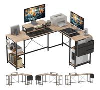Escritorio Esquinero Reversible HOMCOM Configurable 168-240 cm Acero y Madera Natural