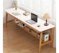 Escritorio extralargo de madera maciza con estantería, espaciosa estación de trabajo para 2 personas, ideal para trabajar y estudiar con amplio almacenamiento