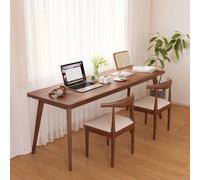 Escritorio extralargo de madera maciza con estantería, espaciosa estación de trabajo para 2 personas, ideal para trabajar y estudiar con amplio almacenamiento