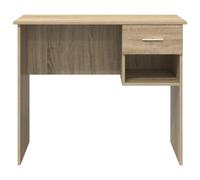 Escritorio Fang blanco compacto, tablero resistente, 1 cajón y estantería lateral