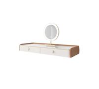 Escritorio Flotante de Tocador Madera Maciza, Espejo, Tablero de Piedra Fácil de Limpiar, Mesa de Maquillaje de Pared para Estudio, Dormitorio o Sala
