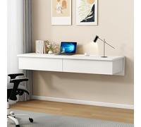 Escritorio flotante montado en la pared con cajones, tocador esquinero blanco para dormitorio, sala de estar, entrada, pasillo, espacio de trabajo, elegante solución de almacenamiento (120 cm)