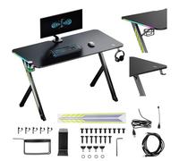 Escritorio Gamer NanoRS RS102 120x60 cm Negro con iluminación LED RGB 18 Modos USB y Adaptador ARGB Soporte para Casco portavasos pies Antideslizantes diseño Moderno Carga 75kg para Juego ergonómico