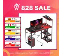 Escritorio Gaming de Fibra de Carbono con Luces LED 110x50 cm Tomas de Corriente Estantes y Control Remoto Negro Negro
