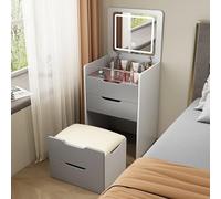Escritorio iluminado con espejo abatible, juego de mesa de maquillaje de 4 cajones, tocador compacto con 3 cajones y taburete, muebles multifuncionales de tocador para dormitorio.