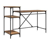 Escritorio Industrial con Estantes De Madera Elaborada 135 x 50 x 90 cm | Paño húmedo para limpieza, evitar químicos fuertes, compartimentos para CPU y monitor, estilo loft, superficie resistente a