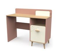 Escritorio Infantil niña 1 Puerta y 1 nicho Rosa y Blanco - Escritorio pequeño 107 x 45 x 88 cm - Pintura no tóxica - Mueble de Dormitorio Infantil Fabricado en Francia - Gama Suzie