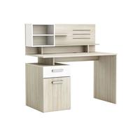 Escritorio malicia con altillo y cajón roble blanco mate 122x123x60 cm