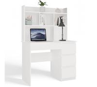 Escritorio MIJAS Derecho con Estante Superior Blanco Mate 4 Cajones 4 Estantes para Oficina