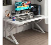 Escritorio minimalista moderno para juegos, espacioso 80 x 50 cm, estructura metálica para oficina en casa, sala de estudio y teletrabajo, acabado blanco para mayor comodidad