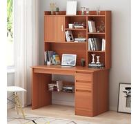 Escritorio moderno con almacenamiento, mesa de computadora para oficina en casa con estantes y cajones, elegante estación de trabajo de estudio en madera para uso doméstico y oficina