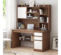 Escritorio moderno con estantes, estación de trabajo para computadora con armario de almacenamiento y estantería de madera, escritorio de oficina en casa con cajones para estudio y espacio de trabajo