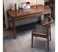 Escritorio moderno de madera maciza de mediados de siglo, escritorio de computadora de oficina en casa con 2 cajones, mesa de estudio de superficie grande para trabajar desde casa, acabado de nogal