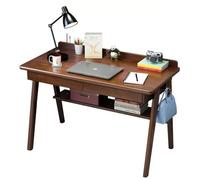 Escritorio moderno de madera maciza de mediados de siglo, escritorio de oficina en casa con 2 cajones, ganchos y estante de almacenamiento para espacios pequeños (nogal, 100 x 60 x 75 cm)