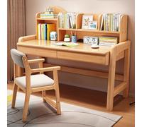 Escritorio moderno de madera maciza para computadora con gabinete, 2 cajones y estantería, ideal para estudiar, escribir y hacer manualidades