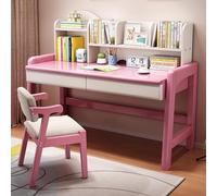 Escritorio moderno de madera maciza para computadora con gabinete, 2 cajones y estantería, ideal para estudiar, escribir y hacer manualidades