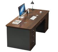 Escritorio moderno de madera para computadora con cajones de bloqueo para oficina en casa, escritorio ejecutivo con cajón de archivador, mesa contemporánea, estación de trabajo para oficina y hogar, 4
