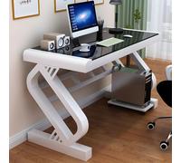 Escritorio moderno de vidrio templado para computadora con gestión de cables, elegante escritorio para estudiar estudiantes y trabajo de oficina en casa, diseño que ahorra espacio y elegante